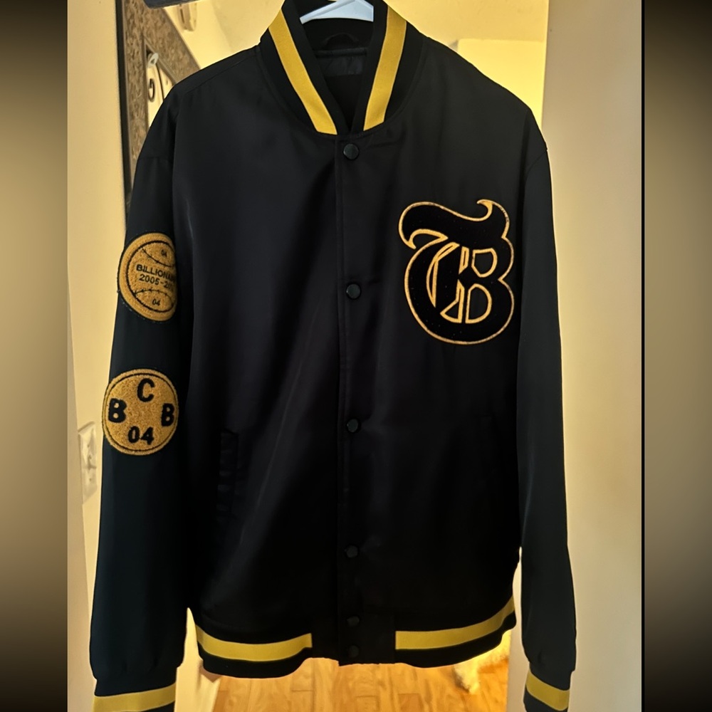 Billionaire Boys Varsity Club Black and Gold Men Large Bomber Jacket